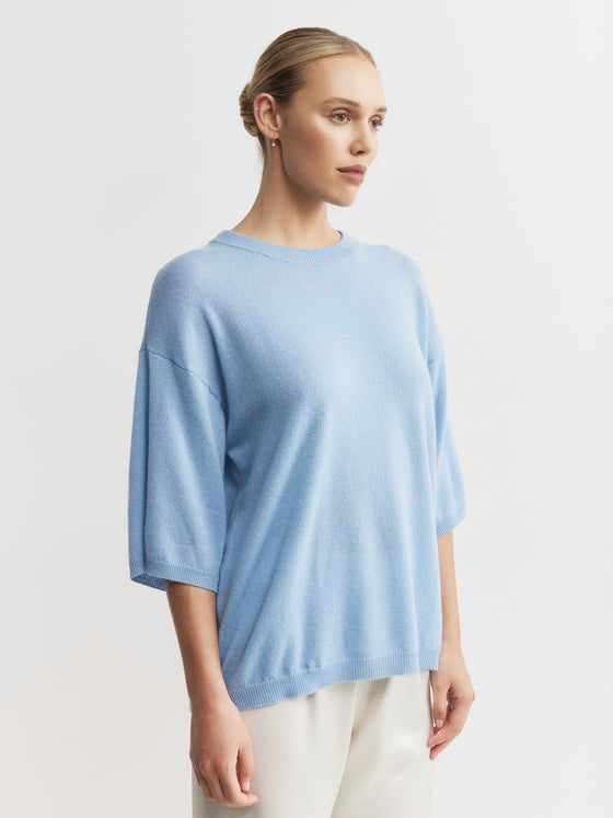 Cashmere Featherweight Oversize Tee - Malibu Blue