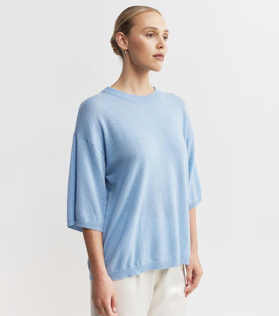 Cashmere Featherweight Oversize Tee - Malibu Blue