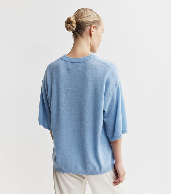 Cashmere Featherweight Oversize Tee - Malibu Blue