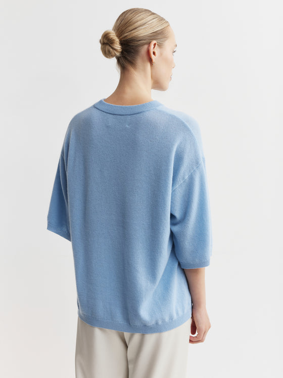 Cashmere Featherweight Oversize Tee - Malibu Blue