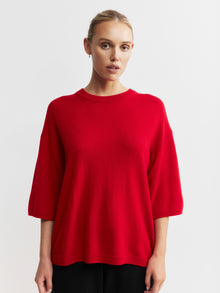  Cashmere Featherweight Oversize Tee - Red