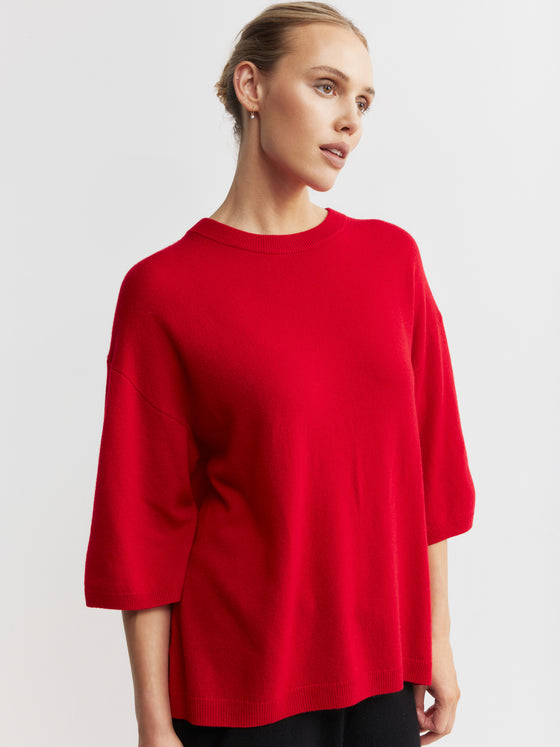 Cashmere Featherweight Oversize Tee - Red