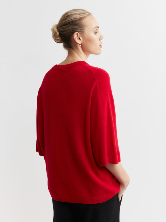 Cashmere Featherweight Oversize Tee - Red