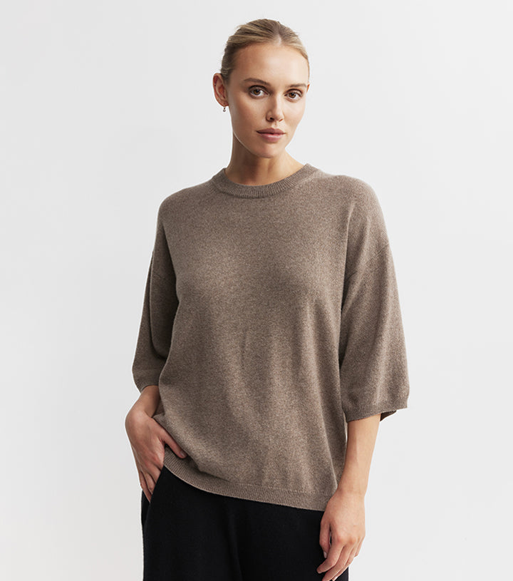 Cashmere Featherweight Oversize Tee - Walnut