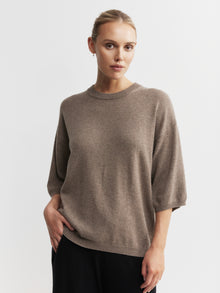  Cashmere Featherweight Oversize Tee - Walnut