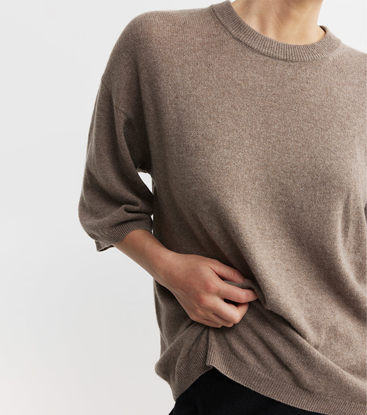 Cashmere Featherweight Oversize Tee - Walnut