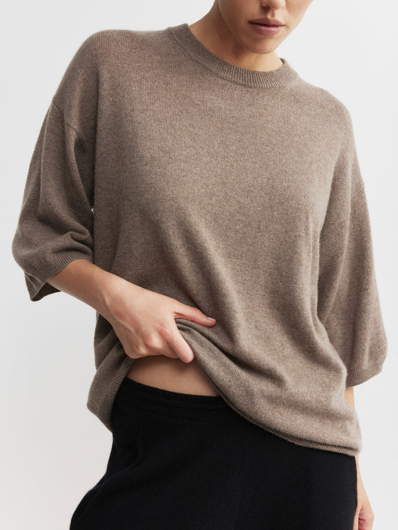 Cashmere Featherweight Oversize Tee - Walnut