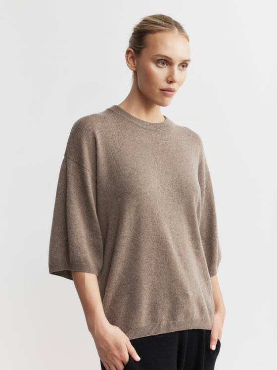 Cashmere Featherweight Oversize Tee - Walnut