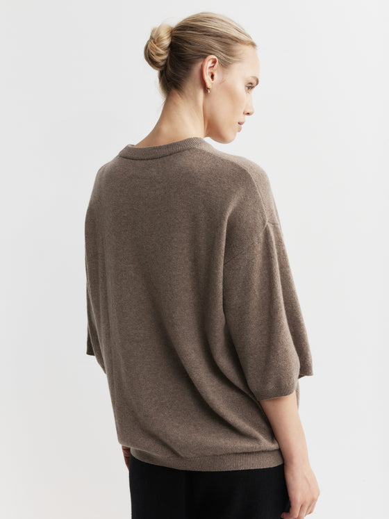 Cashmere Featherweight Oversize Tee - Walnut