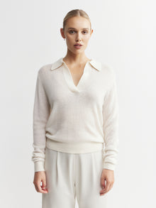  Featherweight Cashmere Polo - Cream