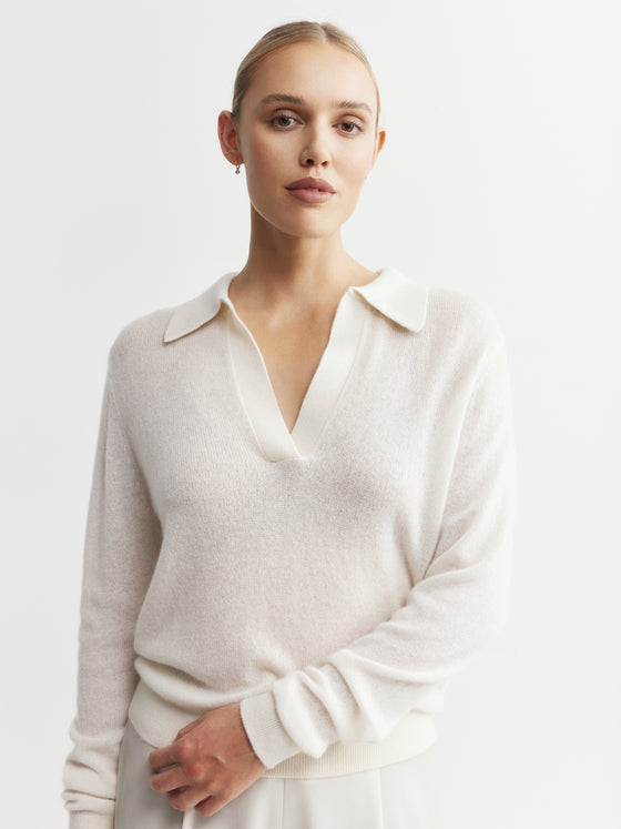 Featherweight Cashmere Polo - Cream