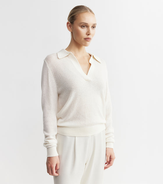 Featherweight Cashmere Polo - Cream