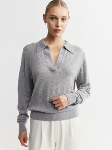  Featherweight Cashmere Polo - Dark Grey Melange