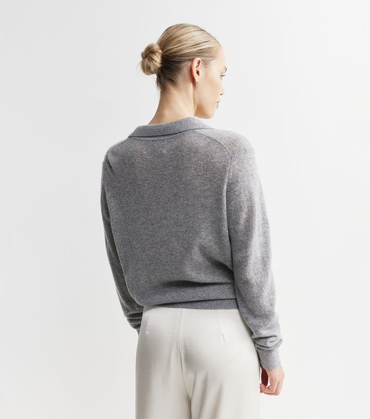 Featherweight Cashmere Polo - Dark Grey Melange