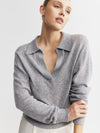 Featherweight Cashmere Polo - Dark Grey Melange