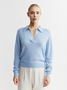  Featherweight Cashmere Polo - Malibu Blue