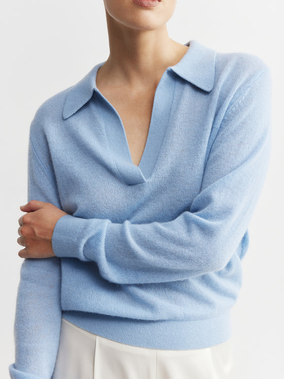 Featherweight Cashmere Polo - Malibu Blue