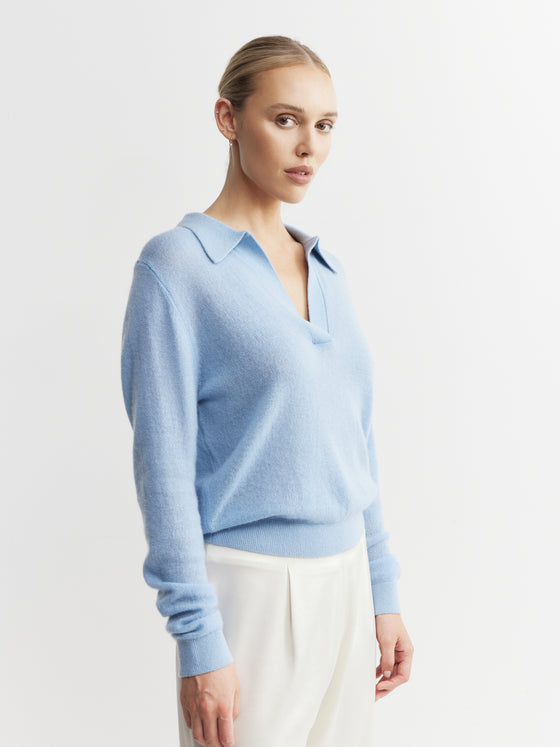 Featherweight Cashmere Polo - Malibu Blue