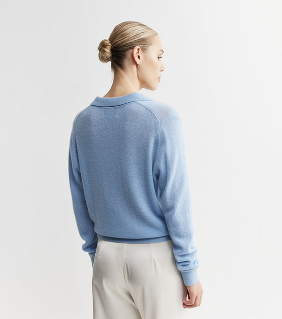 Featherweight Cashmere Polo - Malibu Blue