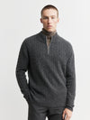 Mens Cashmere Cable 1/4 Zip Sweater - Charcoal Donegal/Dark Grey Melange