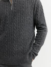 Mens Cashmere Cable 1/4 Zip Sweater - Charcoal Donegal/Dark Grey Melange