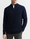 Mens Cashmere Cable 1/4 Zip Sweater - Dark Navy/Dark Navy Donegal