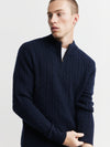 Mens Cashmere Cable 1/4 Zip Sweater - Dark Navy/Dark Navy Donegal