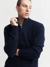 Mens Cashmere Cable 1/4 Zip Sweater - Dark Navy/Dark Navy Donegal