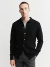 Mens Cashmere Cardigan with Collar - Black