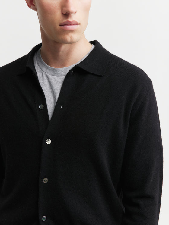 Mens Cashmere Cardigan with Collar - Black