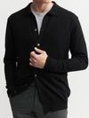 Mens Cashmere Cardigan with Collar - Black