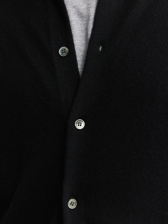 Mens Cashmere Cardigan with Collar - Black