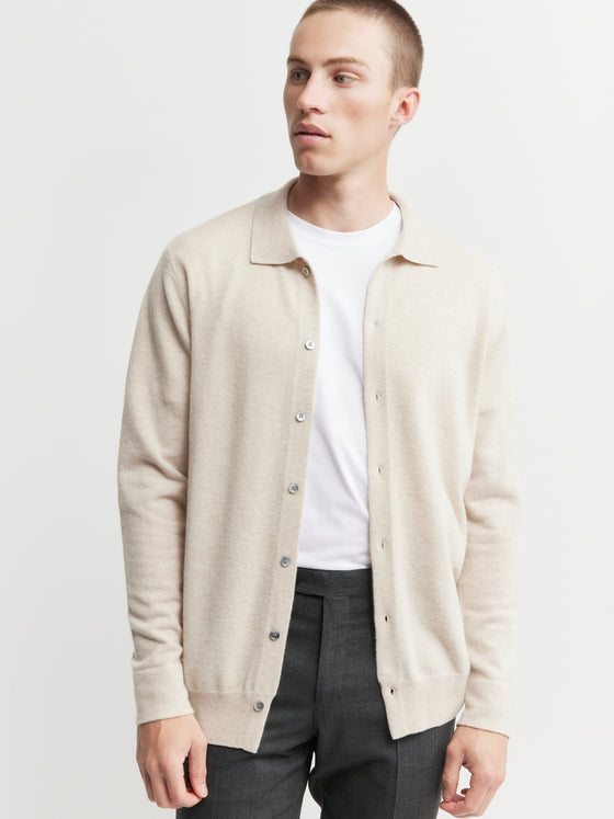 Mens Cashmere Cardigan with Collar - Sand