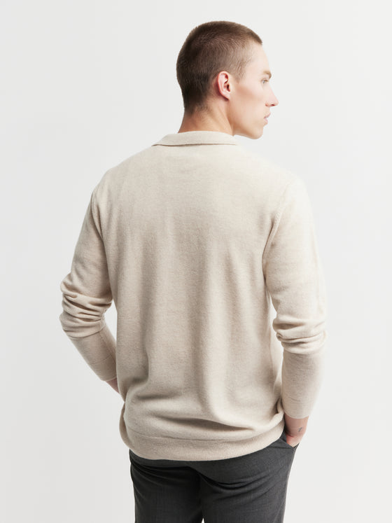 Mens Cashmere Cardigan with Collar - Sand