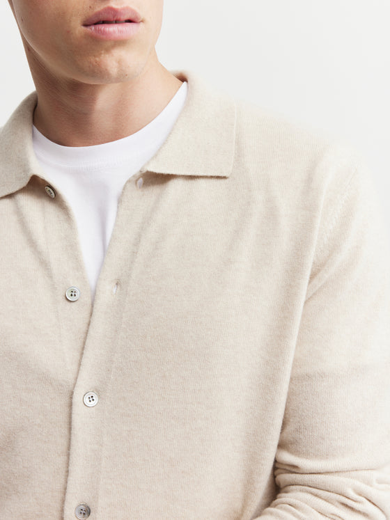 Mens Cashmere Cardigan with Collar - Sand