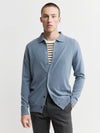 Mens Cashmere Cardigan with Collar - Steel Blue