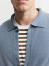 Mens Cashmere Cardigan with Collar - Steel Blue