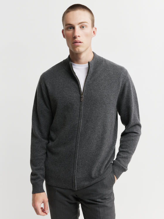 Mens Cashmere Full Zip Cardigan - Graphite