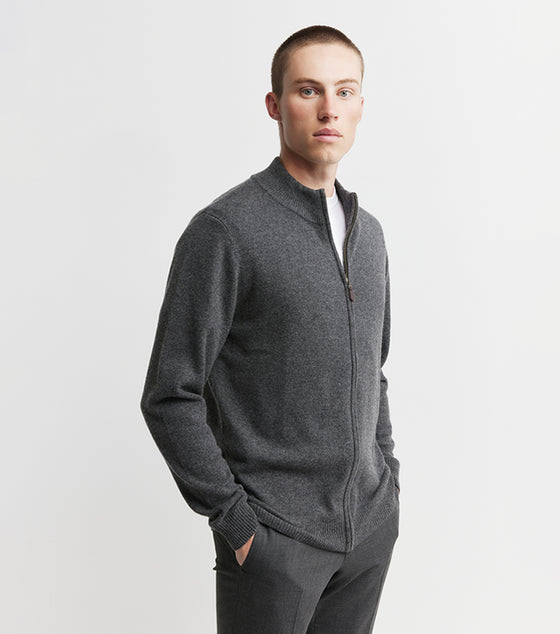 Mens Cashmere Full Zip Cardigan - Graphite