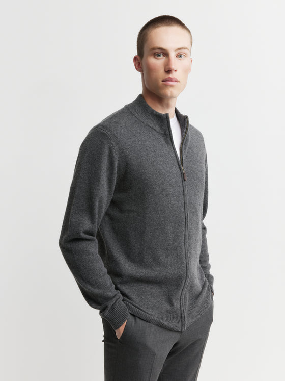 Mens Cashmere Full Zip Cardigan - Graphite