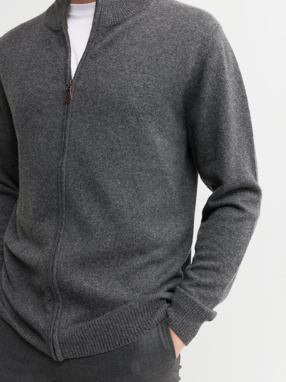 Mens Cashmere Full Zip Cardigan - Graphite