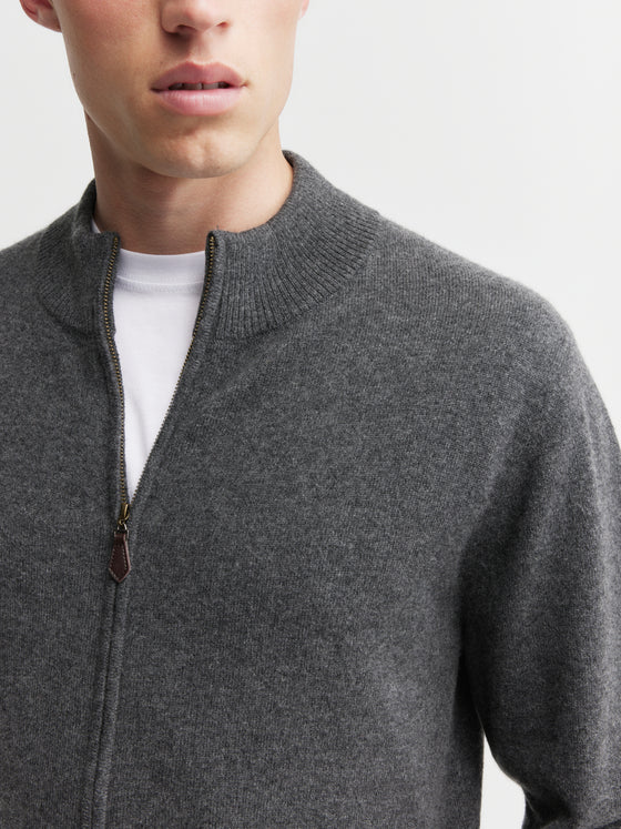 Mens Cashmere Full Zip Cardigan - Graphite