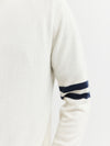 Mens Cashmere Crew Stripe Sleeve - Cream/Navy