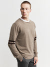 Mens Cashmere Crew Stripe Sleeve - Walnut/Cacao