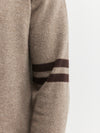 Mens Cashmere Crew Stripe Sleeve - Walnut/Cacao