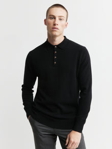  Mens Cashmere Long Sleeve Polo - Black