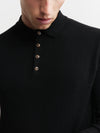 Mens Cashmere Long Sleeve Polo - Black