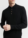 Mens Cashmere Long Sleeve Polo - Black