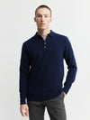 Mens Cashmere Long Sleeve Polo - Navy