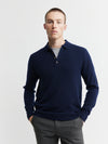 Mens Cashmere Long Sleeve Polo - Navy